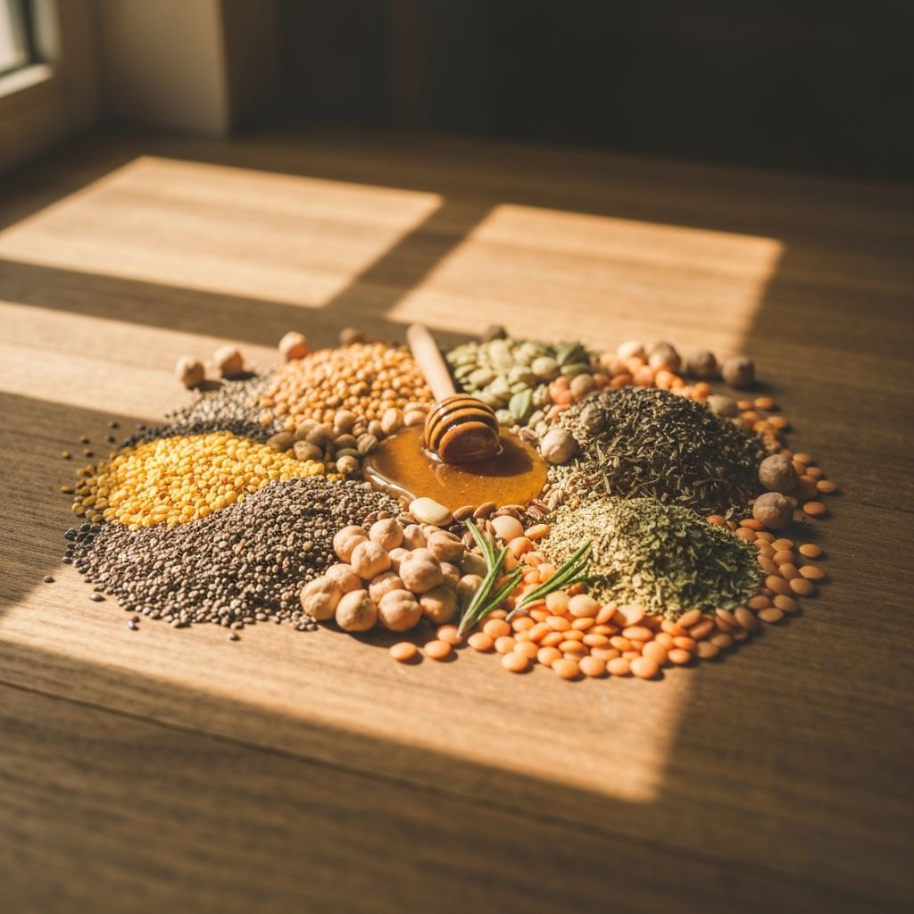 Warm golden-toned natural ingredients