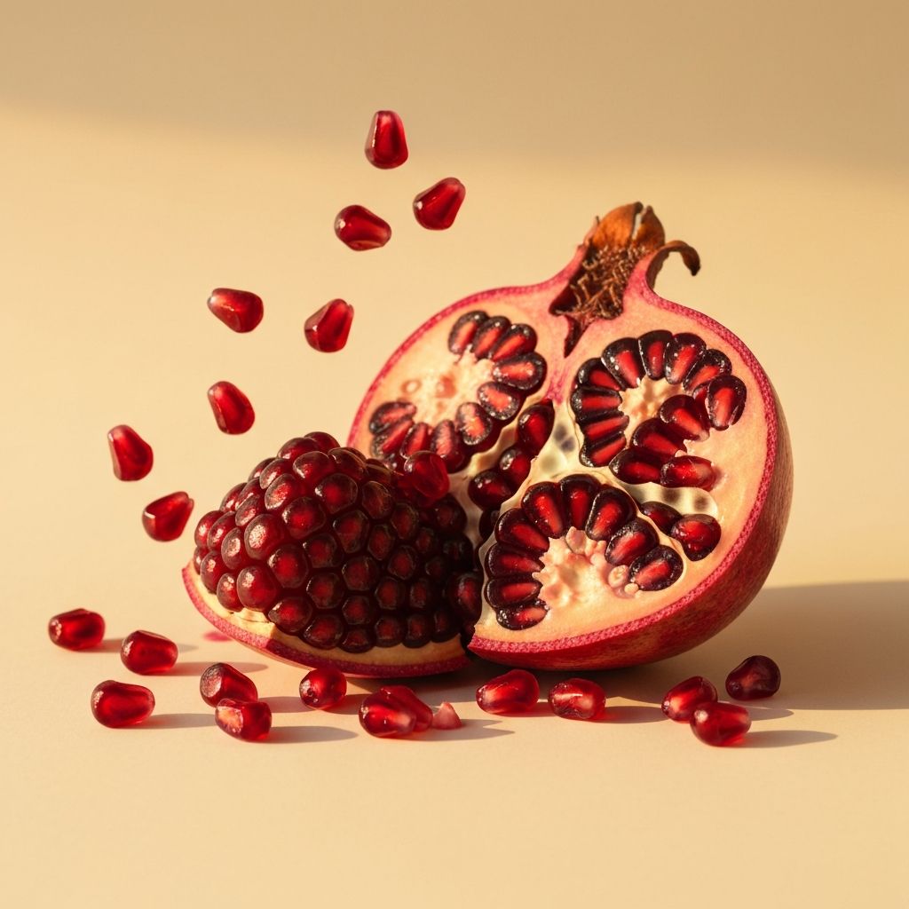 Ripe pomegranate with red arils visible